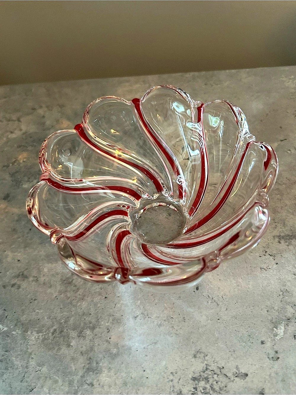 Red & Clear Peppermint Glass Art Bowl